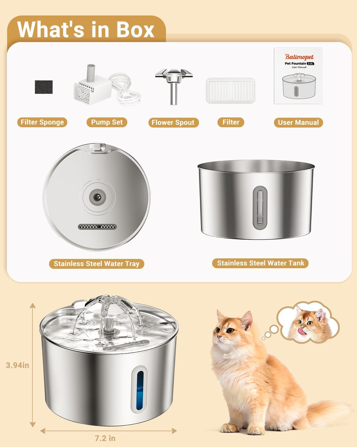 Pet Galaxy Automatic Pet Water Bowl - Stress-Relieving Hydration for Anxious Pets, 2.2L Filtered Indoor Fountain
