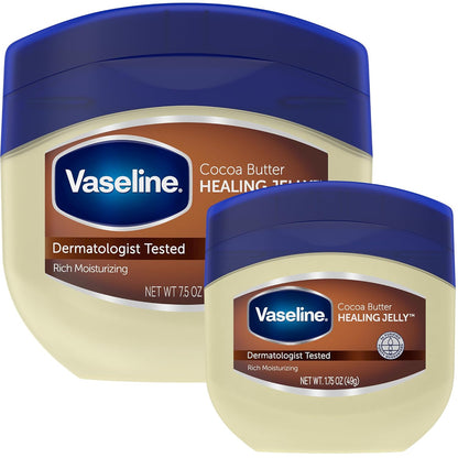 petroleum jelly blended with nourishing cocoa butter for healing plus glow