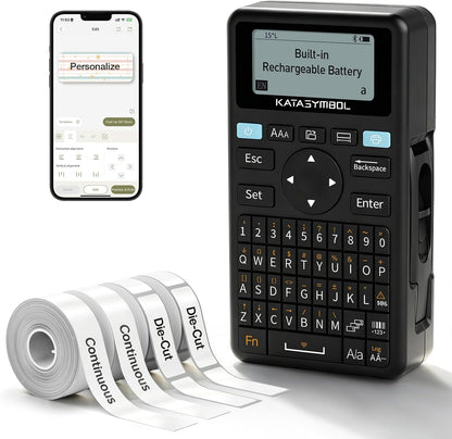 physical qwerty keyboard for direct standalone printing plus bluetooth app for advanced design