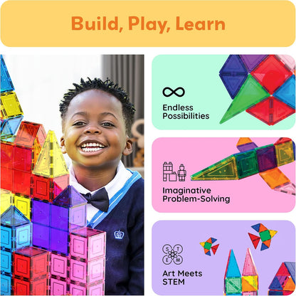 PicassoTiles 100-Piece Magnetic Building Tiles – Birthday and Holiday STEM Gift for Creative Kids Ages 3+