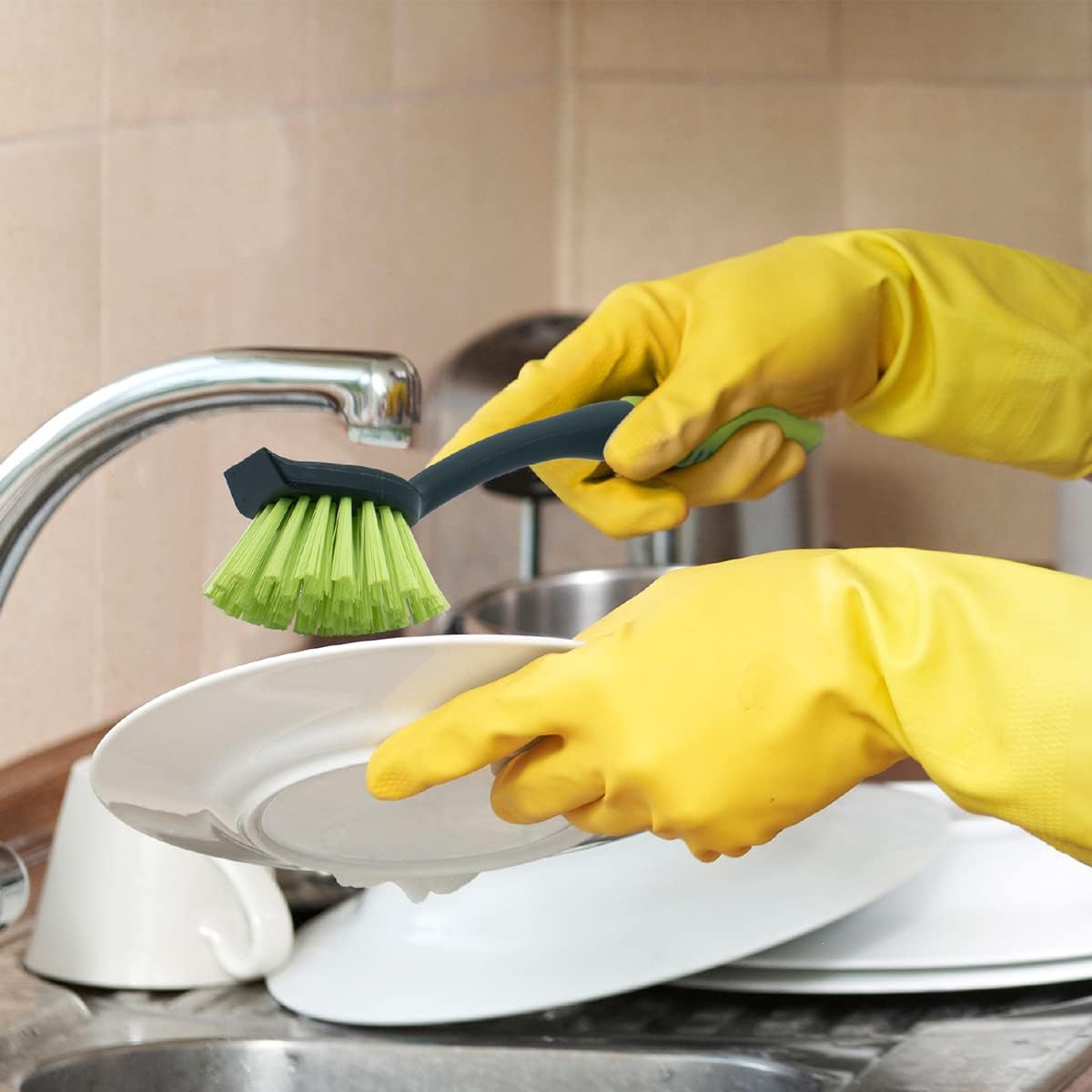 Pine-Sol Cleaning Brush Bundle - Neutral Tone Dish, Floor, and Grout Brushes for a Cohesive Household Aesthetic, 5 Pack with Hanging Hole