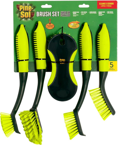 Pine-Sol Cleaning Brush Bundle - Neutral Tone Dish, Floor, and Grout Brushes for a Cohesive Household Aesthetic, 5 Pack with Hanging Hole