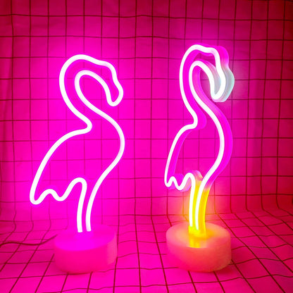Pink Flamingo Neon Light – Trendy Valentine's Day Gift for Teen Girls, Battery-Operated Room Decor with Stand