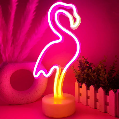 Pink Flamingo Neon Light – Trendy Valentine's Day Gift for Teen Girls, Battery-Operated Room Decor with Stand