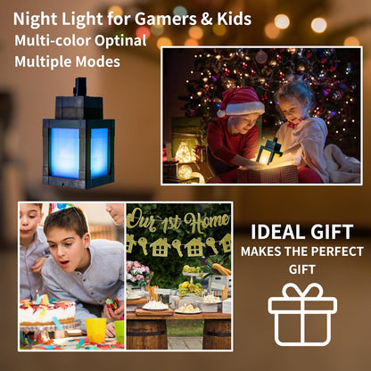 Pixelated Lantern Night Light - Portable Camping Lantern with 8 Hour Rechargeable Battery, 16 Colors for Tent Setup
