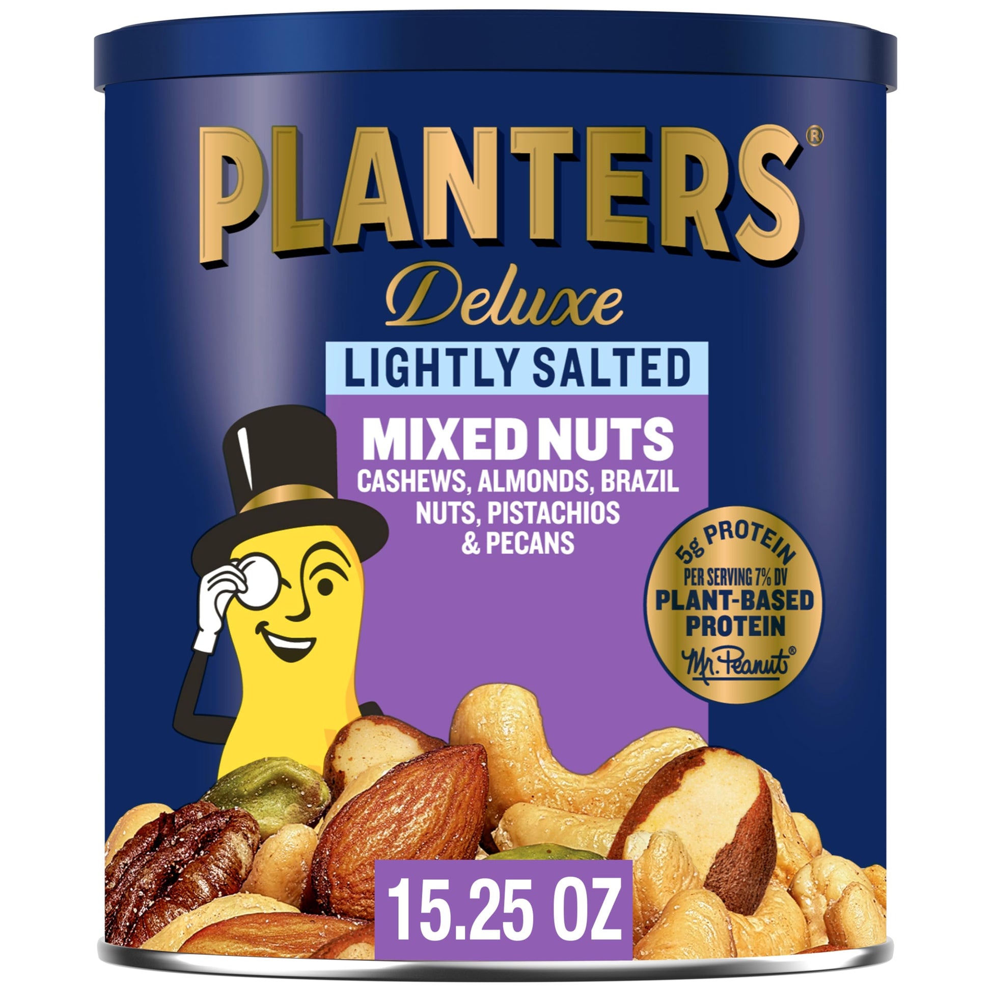 PLANTERS Deluxe Mixed Nuts Resealable Canister – Portable Snack for Road Trips, Camping, and Picnic Tables