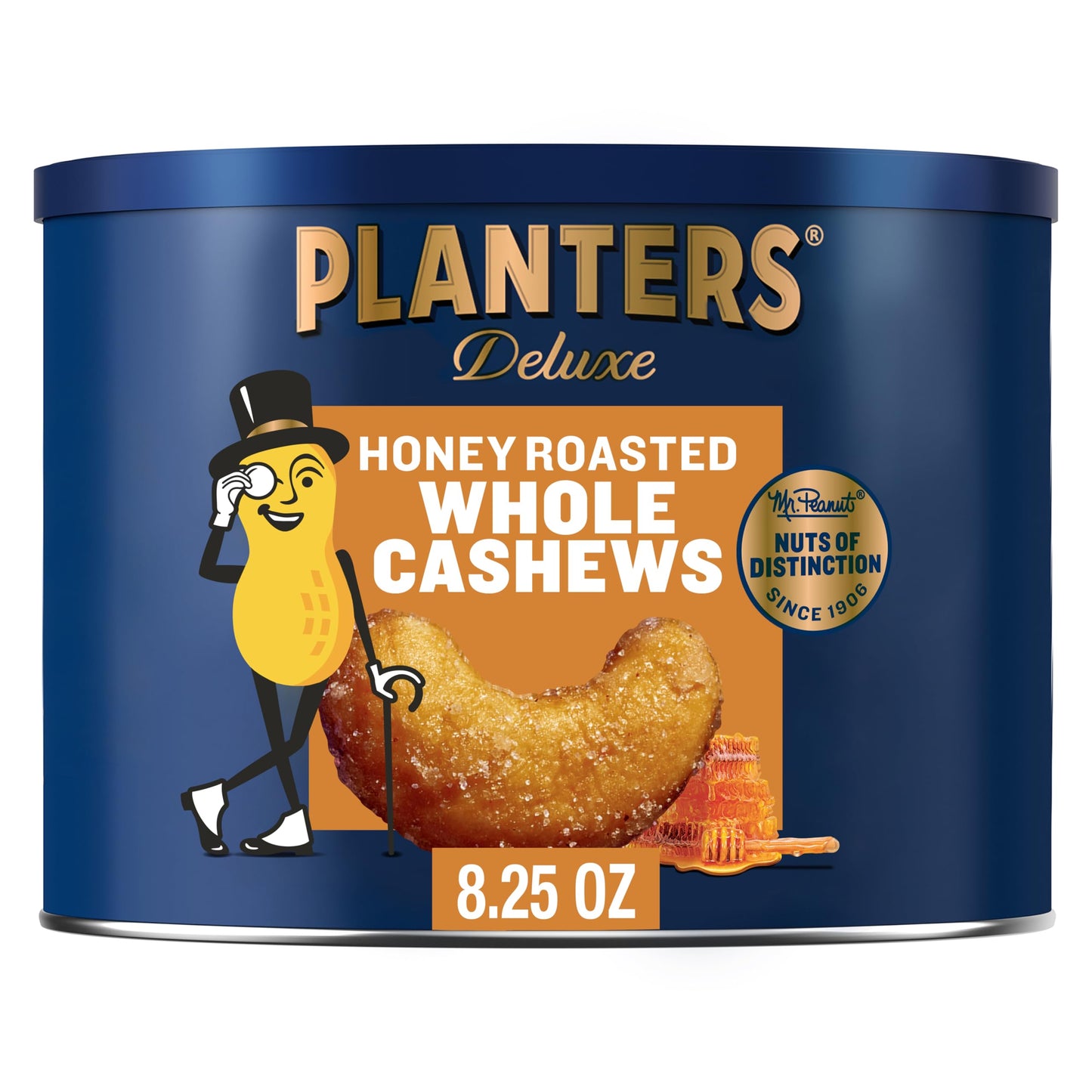 PLANTERS Deluxe Salted Whole Cashews – After-School Snack for Kids, Plant-Based Protein in Resealable Can