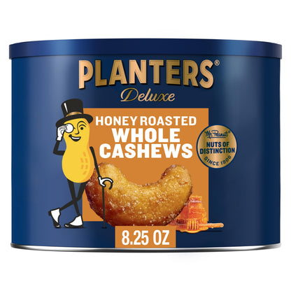 PLANTERS Deluxe Salted Whole Cashews – After-School Snack for Kids, Plant-Based Protein in Resealable Can