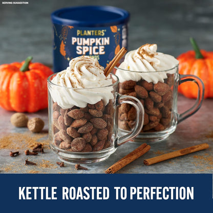 PLANTERS Fall Edition Pumpkin Spice Almonds 15.25 oz Resealable Canister – Family-Friendly Autumn Snack for School Lunch Bags and Playdates, Nut Protein Treat for Kids' Snack Time