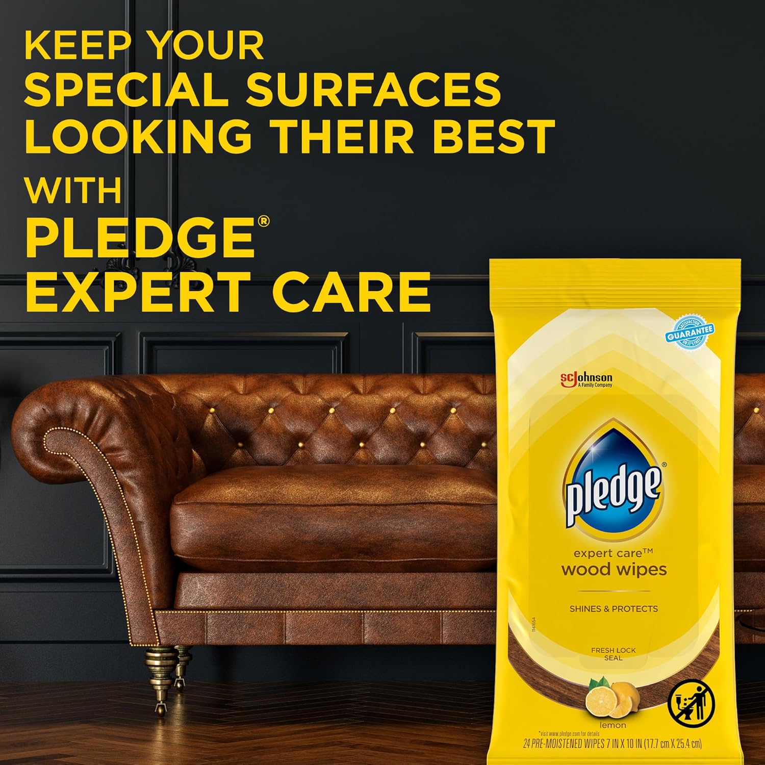 Pledge Expert Care Enhancing Wood Wipes – Lemon Scent Wipe for a Mindful Evening Furniture Refresh Ritual