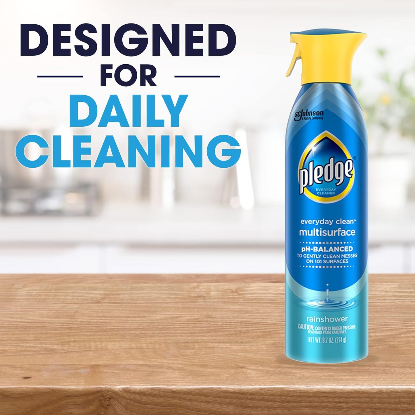Pledge Family-Safe Surface Cleaner Rainshower Scent for Sealed Granite Counters and Wood Around Curious Hands