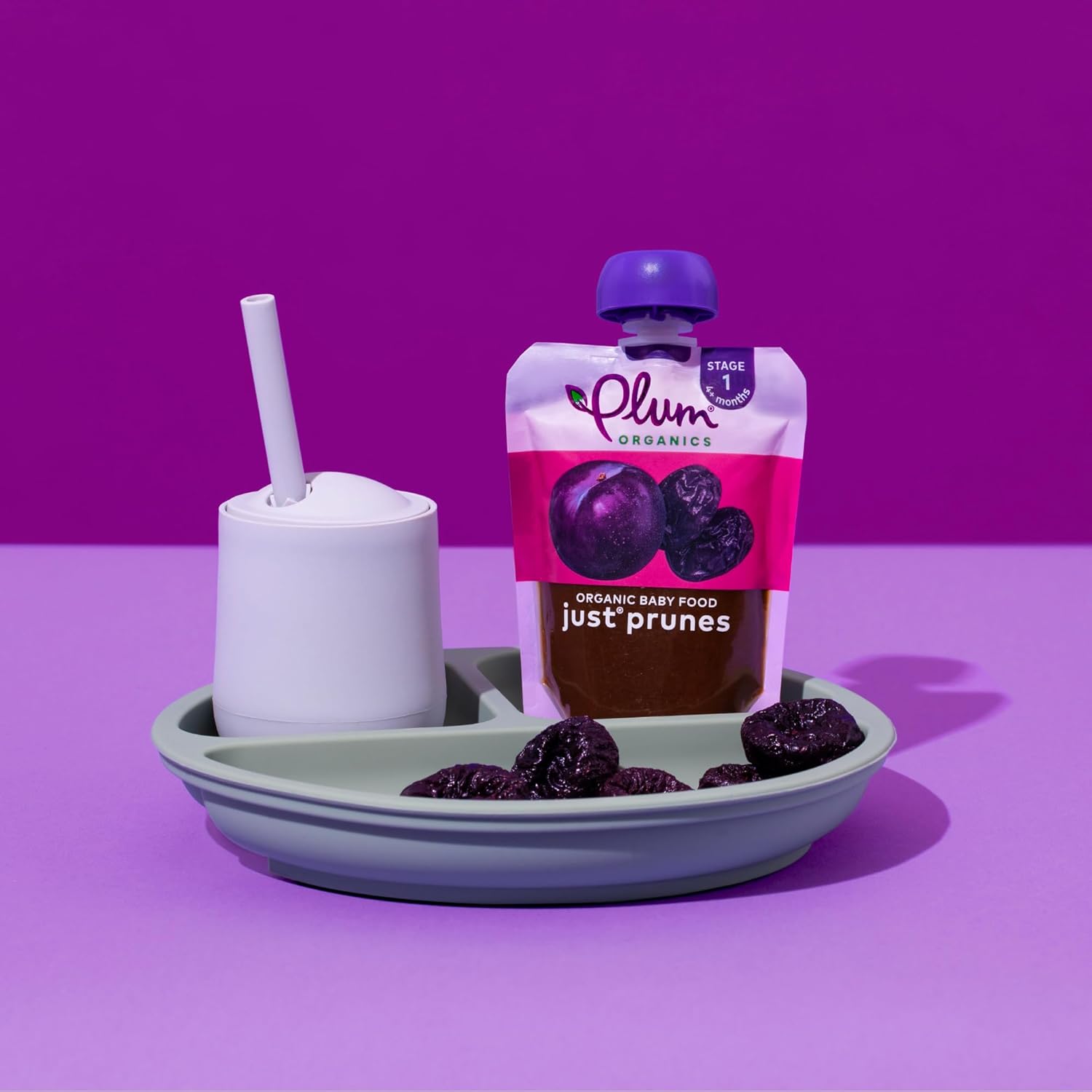 Plum Organics Just Prunes – USDA Organic Prune Puree Pouch for Baby Digestive Health, 4+ Months, 3.5 oz, Pack of 4