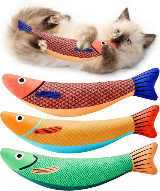 plush saury fish shape at 9.4 inches long for full-body kitten kicking