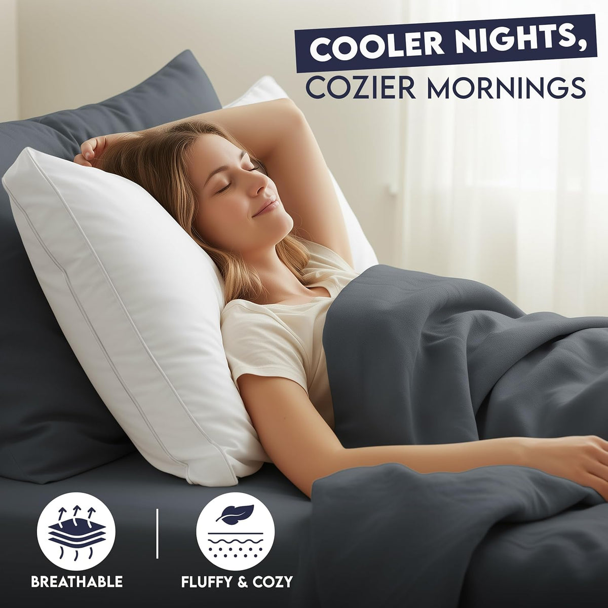 polyester plush fill with 5-inch thickness for a soft, hotel-style feel