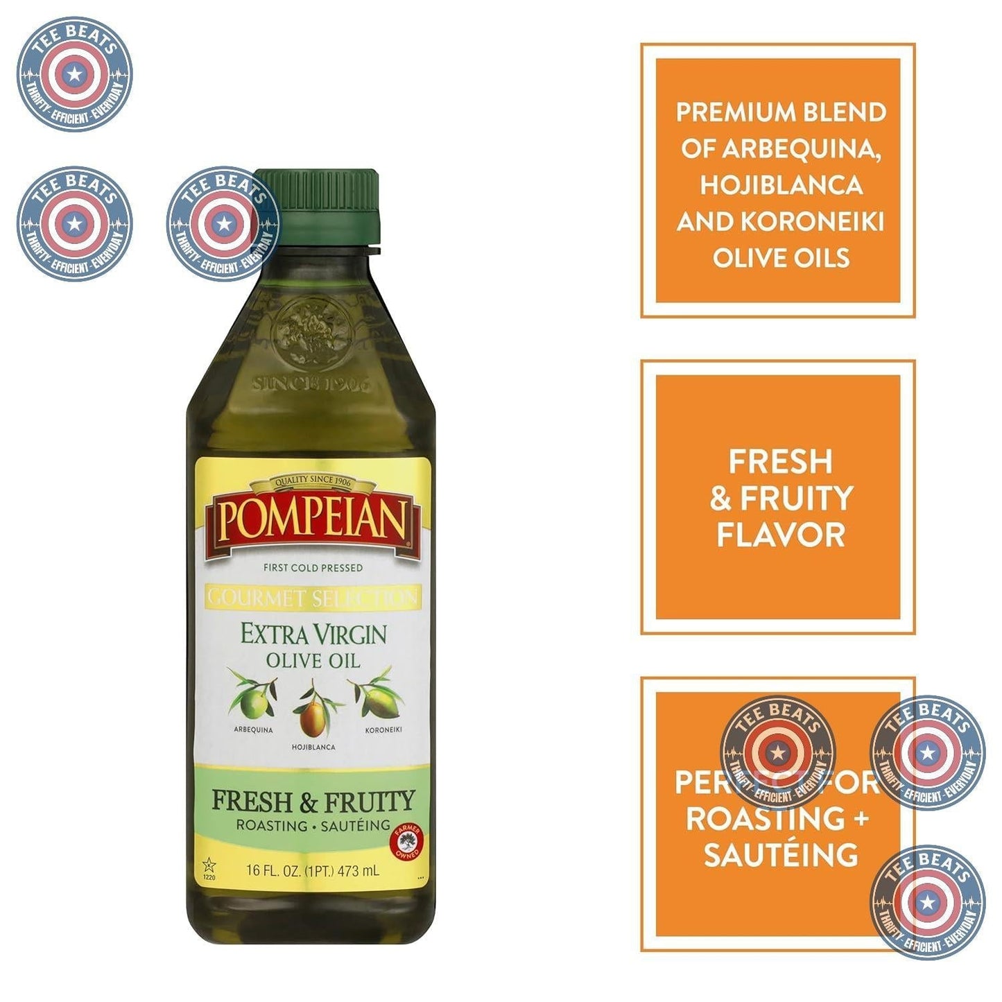 Pompeian Gourmet Selection Extra Virgin Olive Oil – Daily Wellness Ritual, Polyphenol-Rich First Cold Pressed Cooking Oil for the Mindful Home Cook
