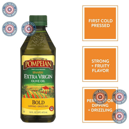 Pompeian Spanish Bold Extra Virgin Olive Oil – Nightly Self-Care Ritual for Bath & Wind-Down, Polyphenol-Rich Finishing Oil