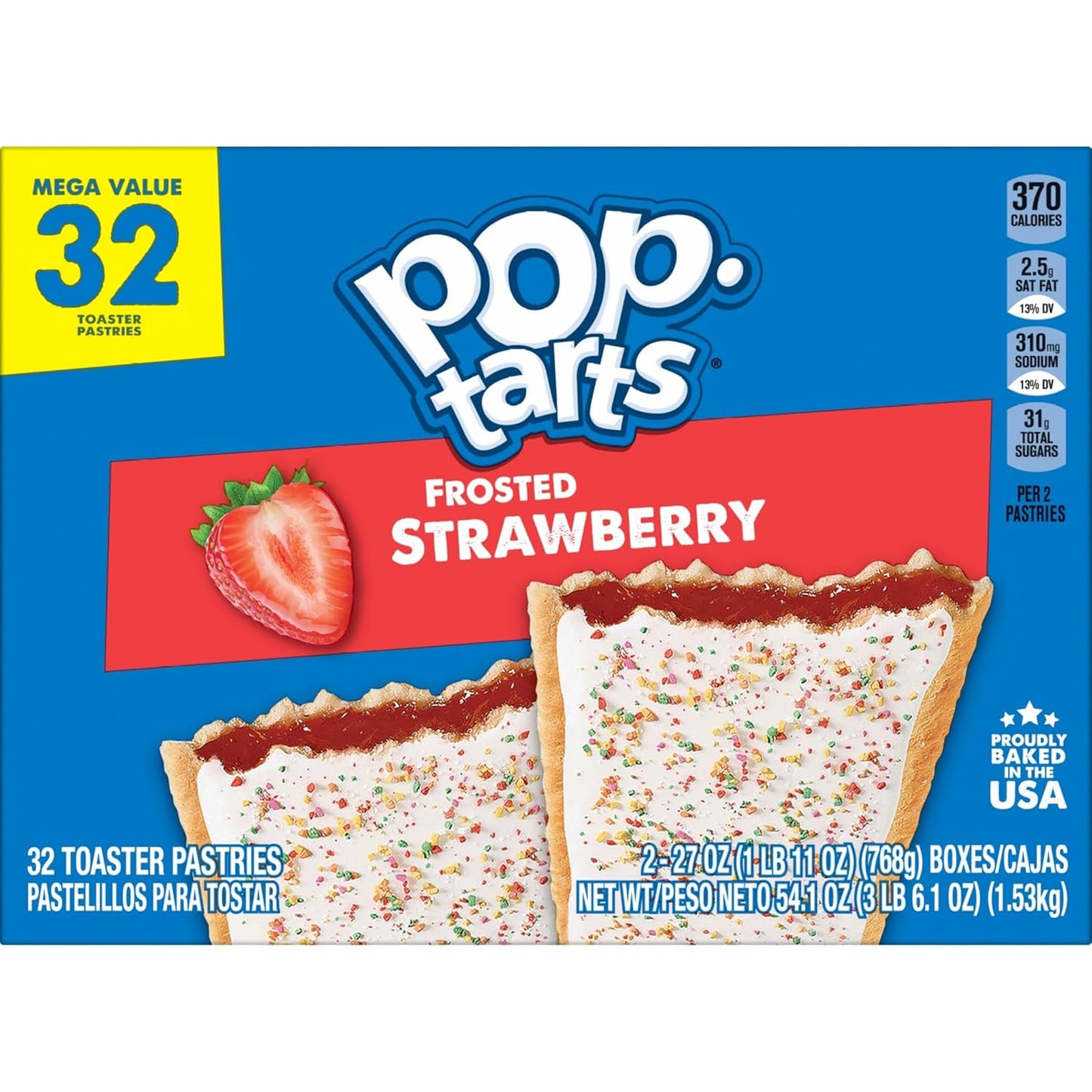 Pop-Tarts Frosted Strawberry Toaster Pastries 32ct – Shelf-Stable Travel Snack for Road Trips and Camping