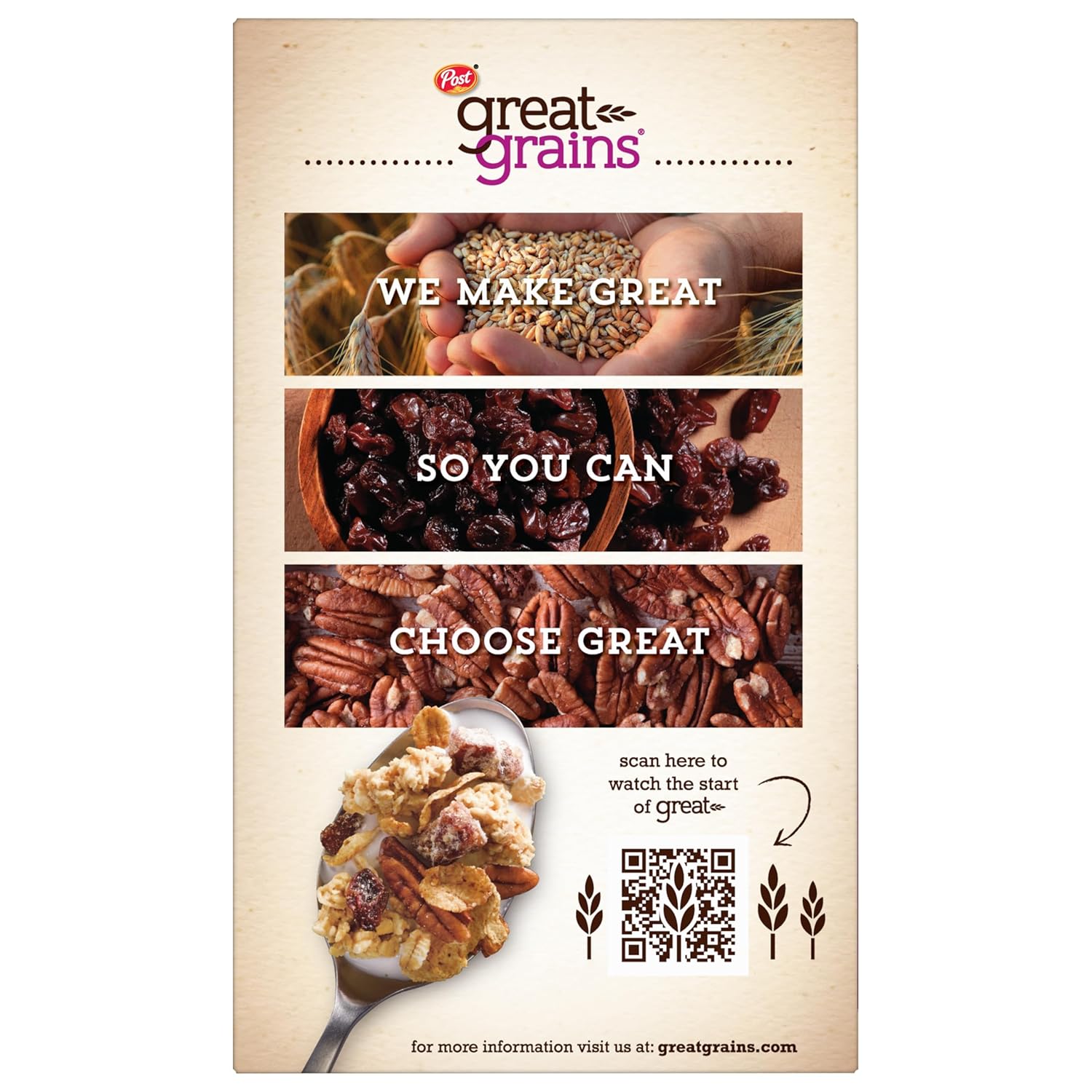 Post Great Grains Raisins Dates Pecans Cereal – Non-GMO Whole Grain Family Breakfast for Kids Lunchboxes, 16 oz