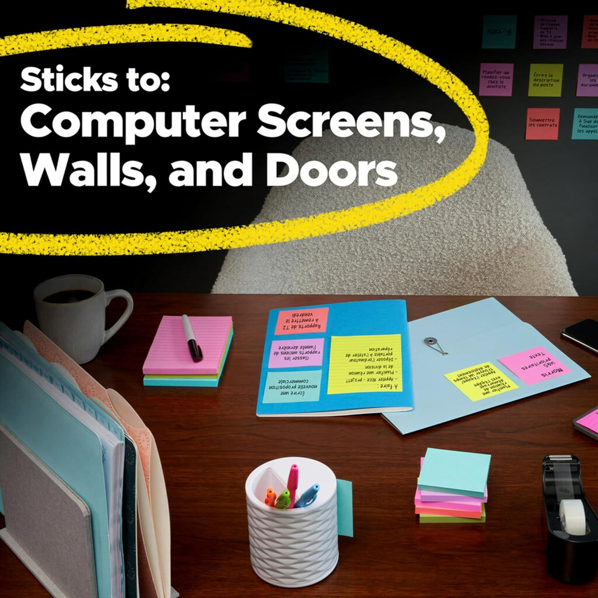 Post-it Super Sticky Notes, 3 x 3 in, Supernova Neons, 24 Pads – Project Manager Agile Board Color-Coding Supply