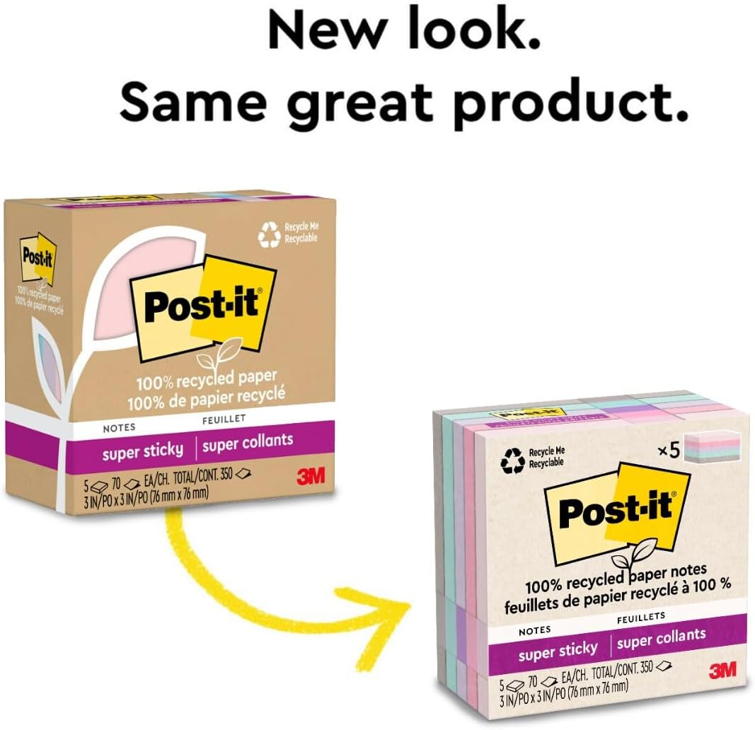 Post-it Super Sticky Notes, 3x3 Wanderlust Pastels, 5-Pack – Cute Stocking Stuffer and Teacher Appreciation Gift Set