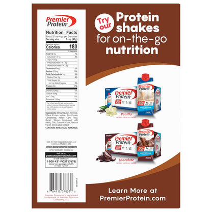 Post Premier Protein Chocolate Almond Cereal — Trail-Ready Hiking Snack Cereal for DIY Backpacking Mixes, 20g Protein