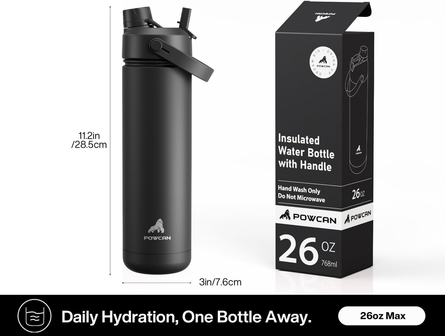 POWCAN 26 oz Insulated Bottle for Office Desk, All-Day Hot Coffee Without a Microwave Run