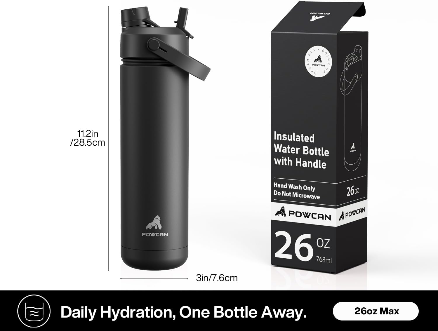 POWCAN 26 oz Insulated Bottle for Office Desk, All-Day Hot Coffee Without a Microwave Run
