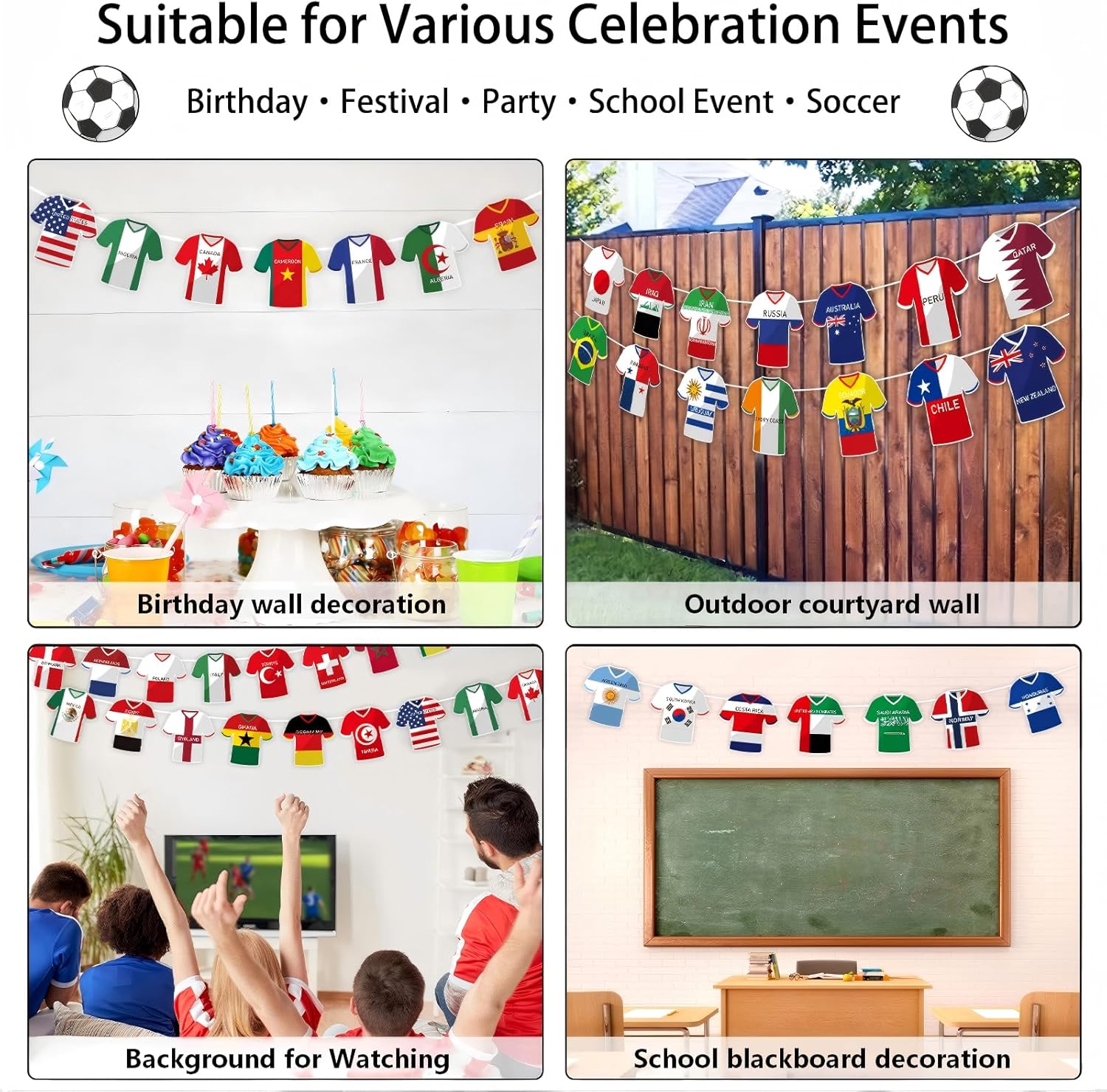 pre-strung bunting/garland format for immediate wall or ceiling hanging