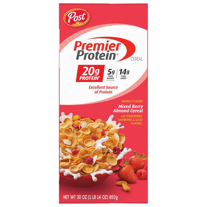 Premier Protein Mixed Berry Almond Breakfast Cereal – Portable Post-Workout Snack to Refuel at the Gym or Trail