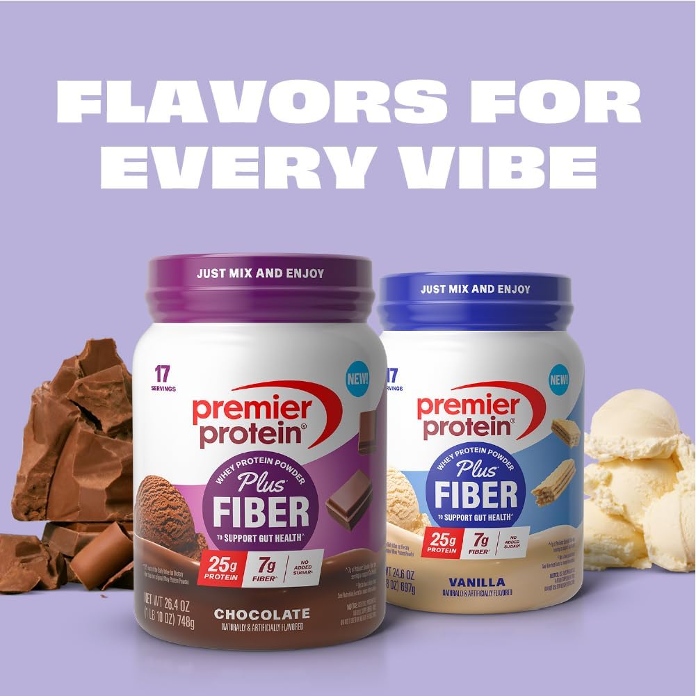 Premier Protein Powder Plus Fiber – On-the-Go Meal Replacement for Commuters, Gut-Health Protein Boost