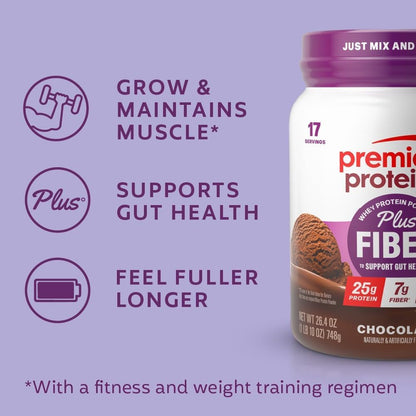 Premier Protein Powder Plus Fiber – On-the-Go Meal Replacement for Commuters, Gut-Health Protein Boost