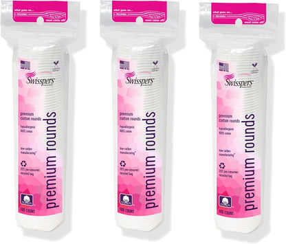 premium dual-sided cotton rounds — textured side for cleansing, smooth side for lint-free application