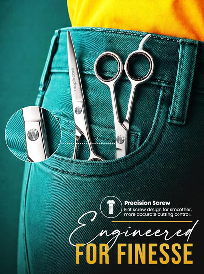 Premium Hair Cutting Scissors 6.5inch Stainless Steel – Safe Home Haircut Scissors for Kids and Pets, Quiet Manual Hair Shears for Nervous Children