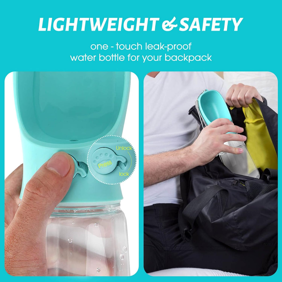 press-to-recover button that re-collects leftover water back into the bottle