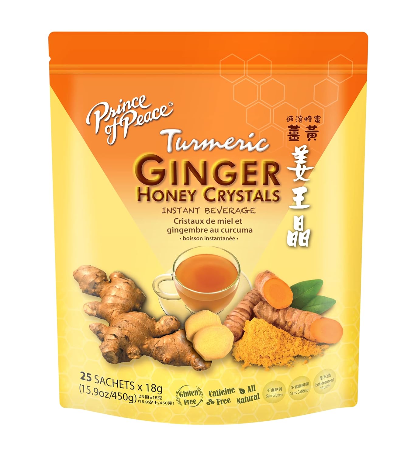 Prince of Peace Instant Ginger Honey Crystals with Turmeric – Clean-Label Instant Tea for Uncluttered Kitchens