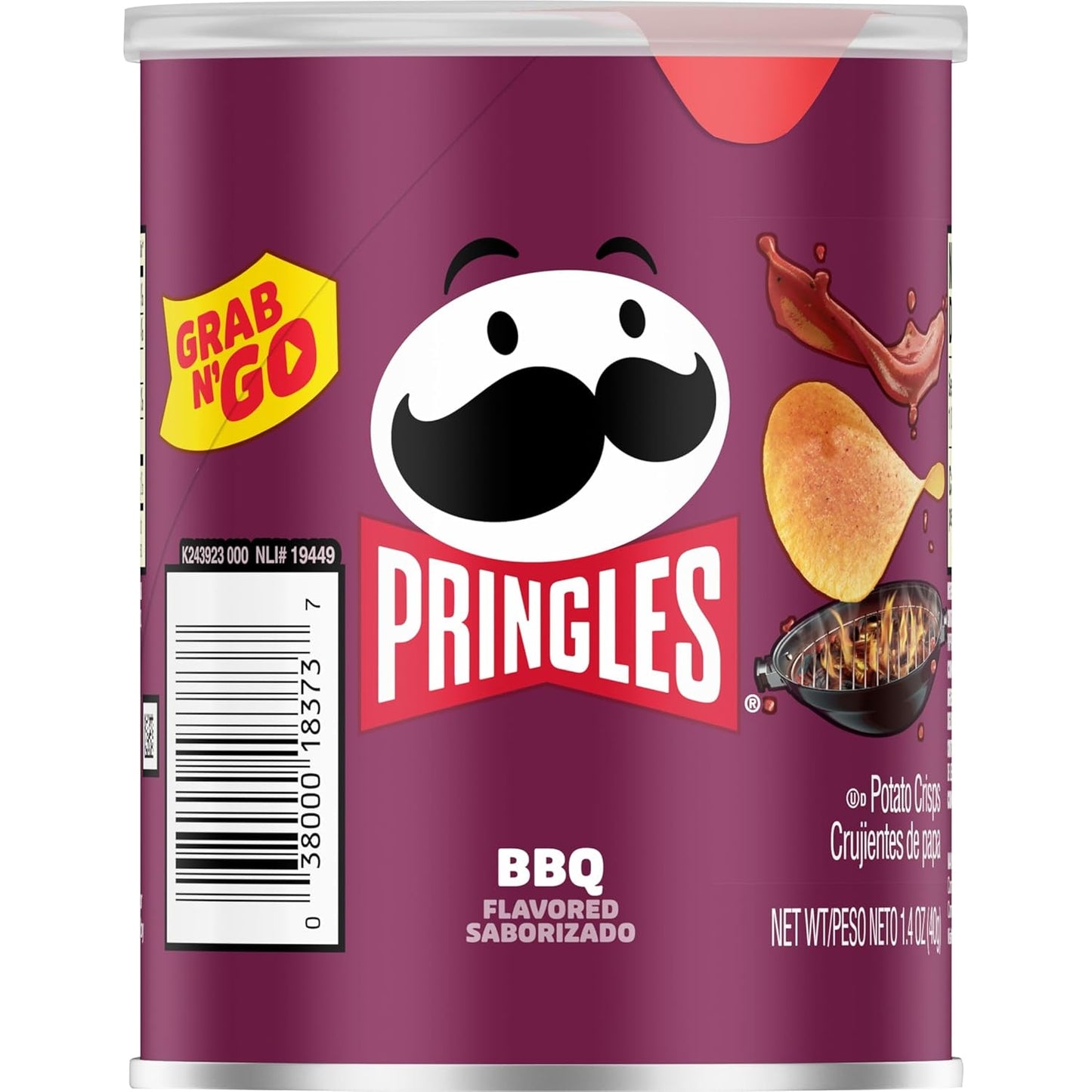 Pringles BBQ Potato Crisps – Pre-Portioned Office Pantry Snack Between Meetings, 12-Count