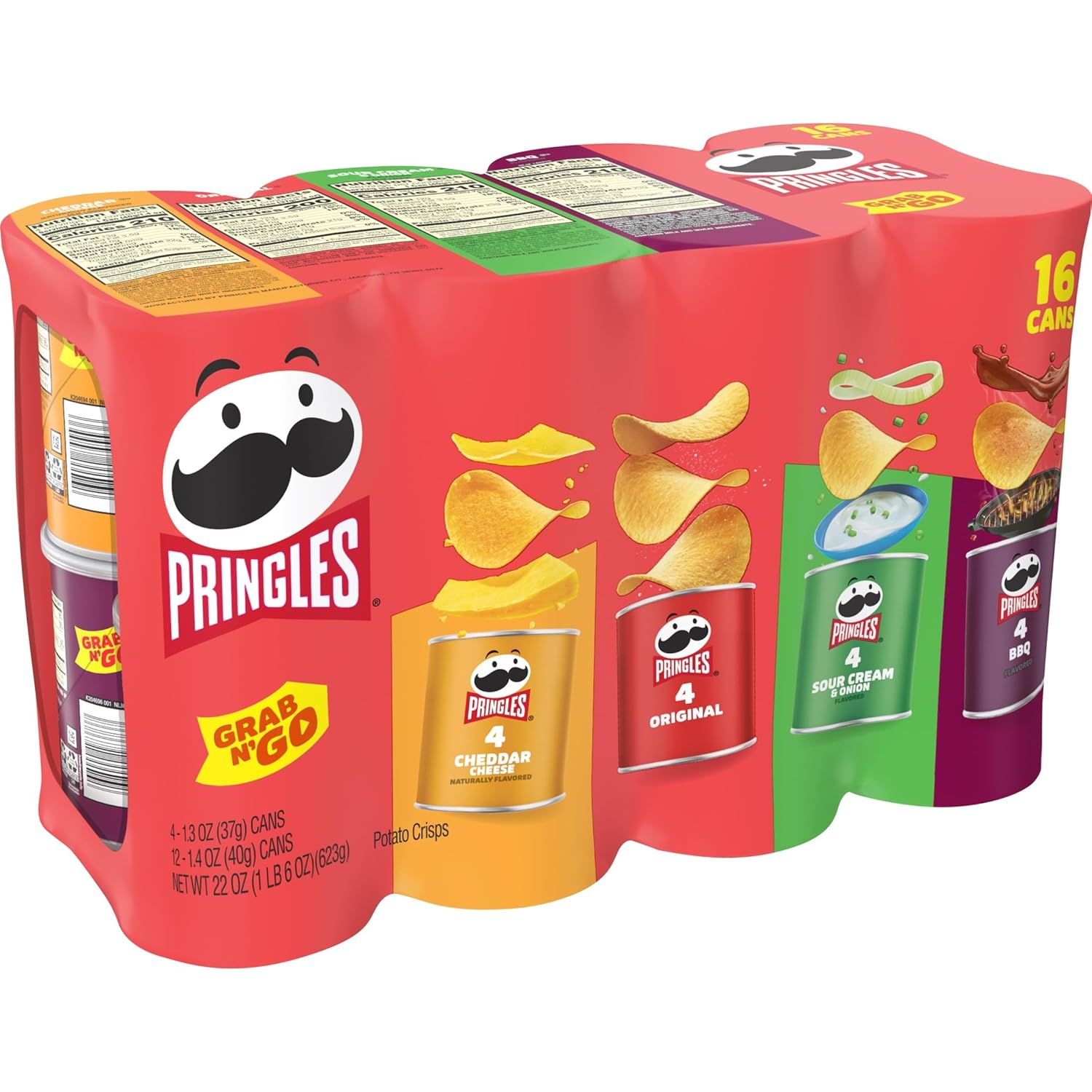 Pringles Potato Crisps Variety Pack for Break Room Pantries and Home Office Snacking, 4 Flavors 16 Cans 1.38 lb