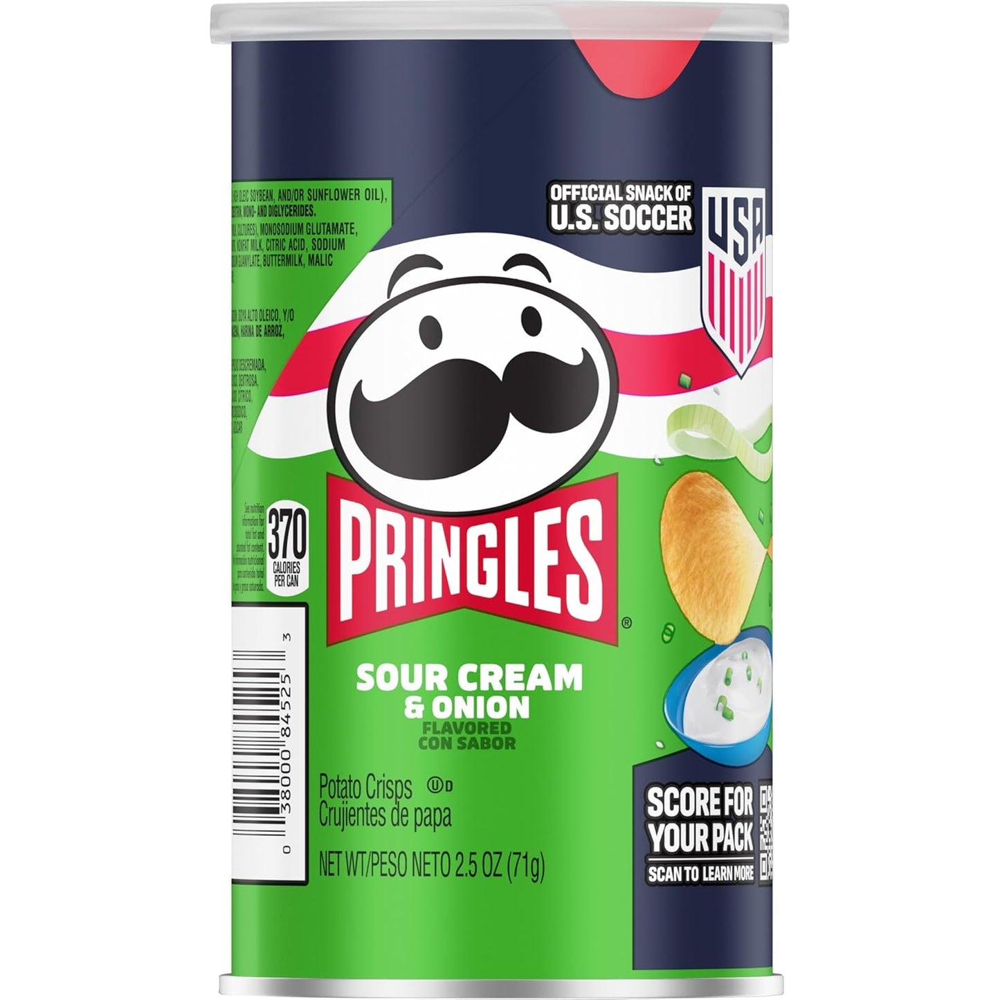 Pringles Sour Cream and Onion Chips, 2.5 oz Resealable Cans, Grab N Go Desk Snack for Between-Meeting Cravings