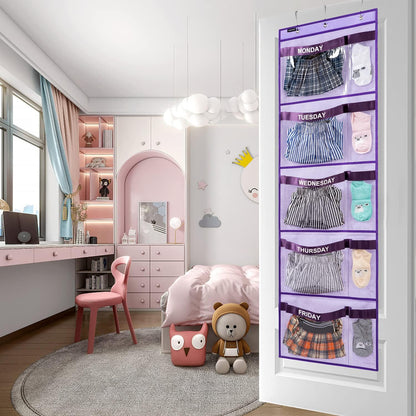 printed monday–friday day labels on each pocket to guide child selection