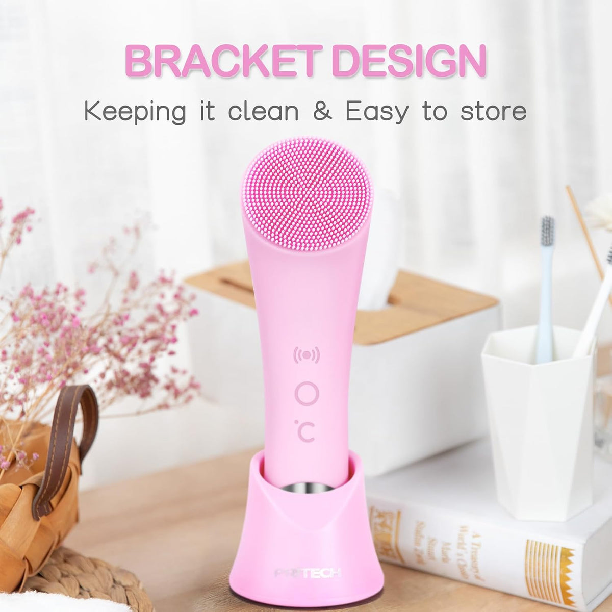 PRITECH Facial Cleansing Brush – Premium Heated Skin Tool, Elegant Silicone Massager for Elevated Vanity Styling