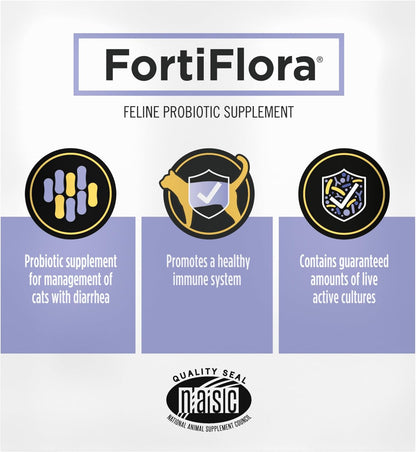Pro Plan Veterinary Supplements FortiFlora Probiotic Powder for Cats – One-Ingredient-Routine Daily Supplement with Single-Serve Packets for Clean Feeding Stations