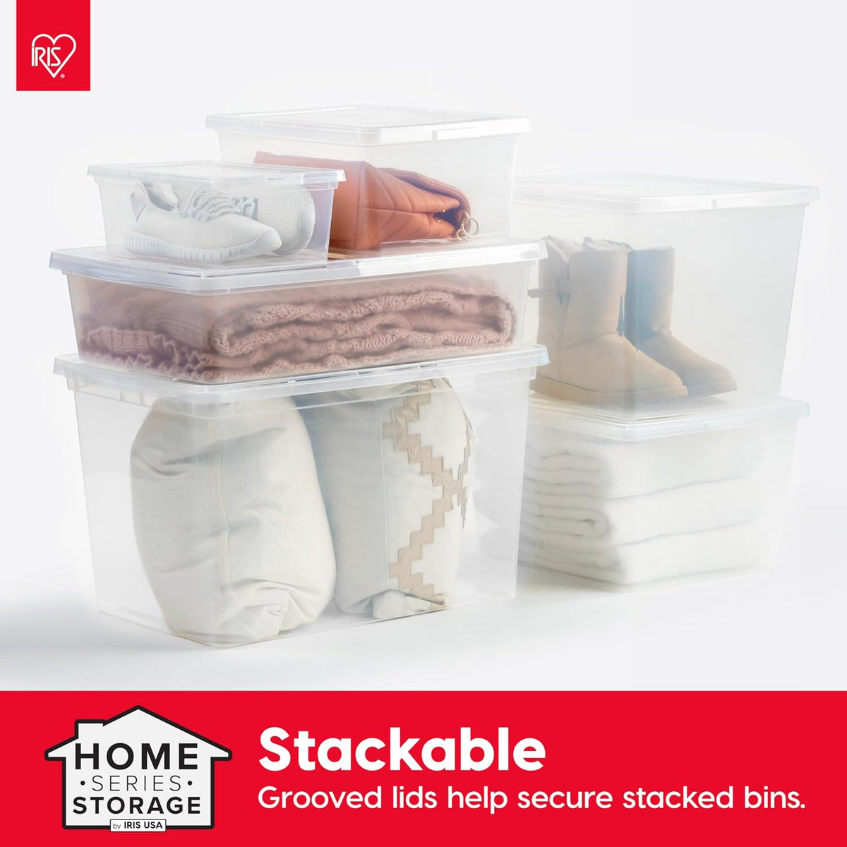 product line spans 6 qt, 17/17.5 qt, 25 qt, and 36 qt sizes in clear or clear/white finishes