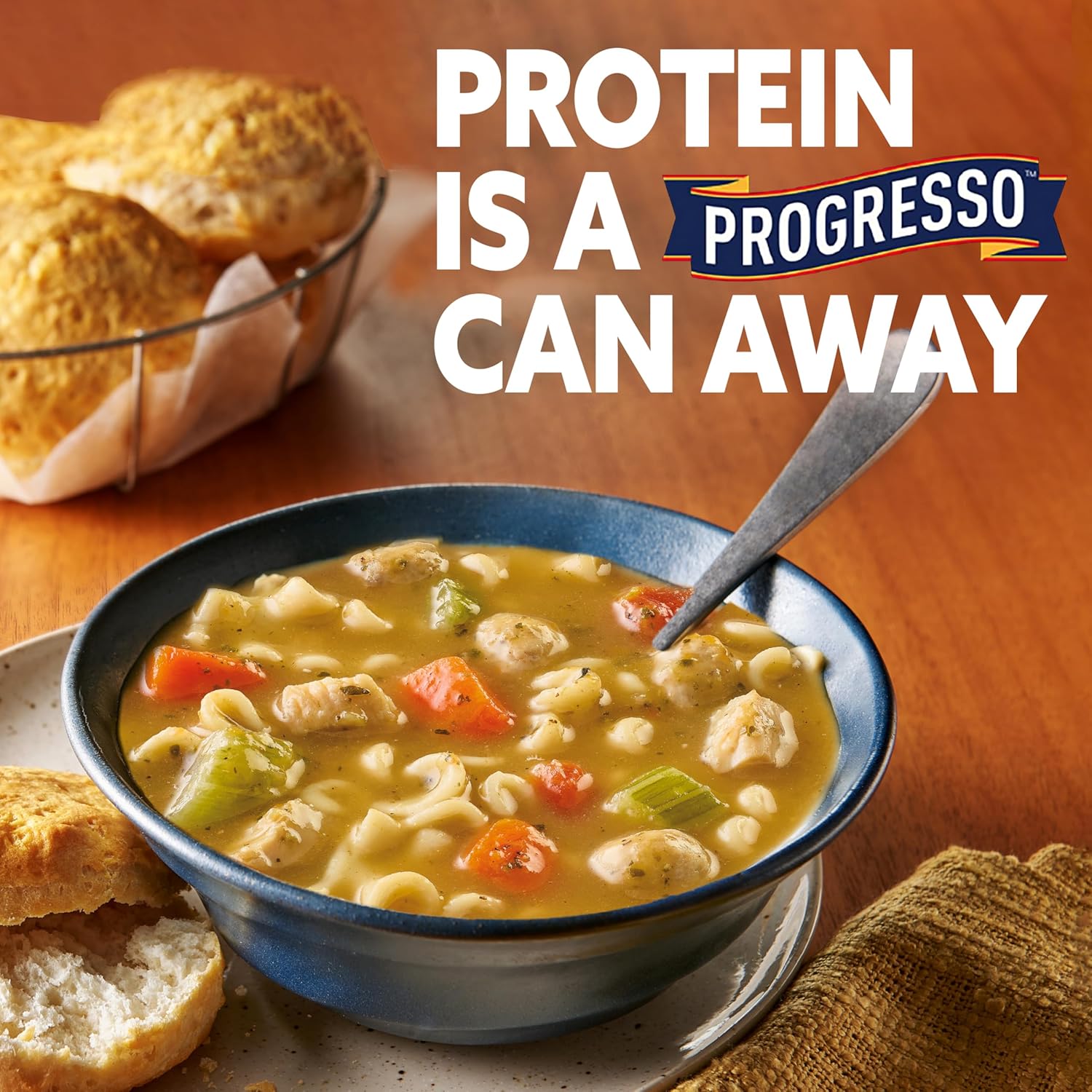 Progresso Protein Mediterranean-Style Meatball and Chicken Soup, Family Weeknight Dinner With Hidden Veggies and 20g Protein, 18.5 oz