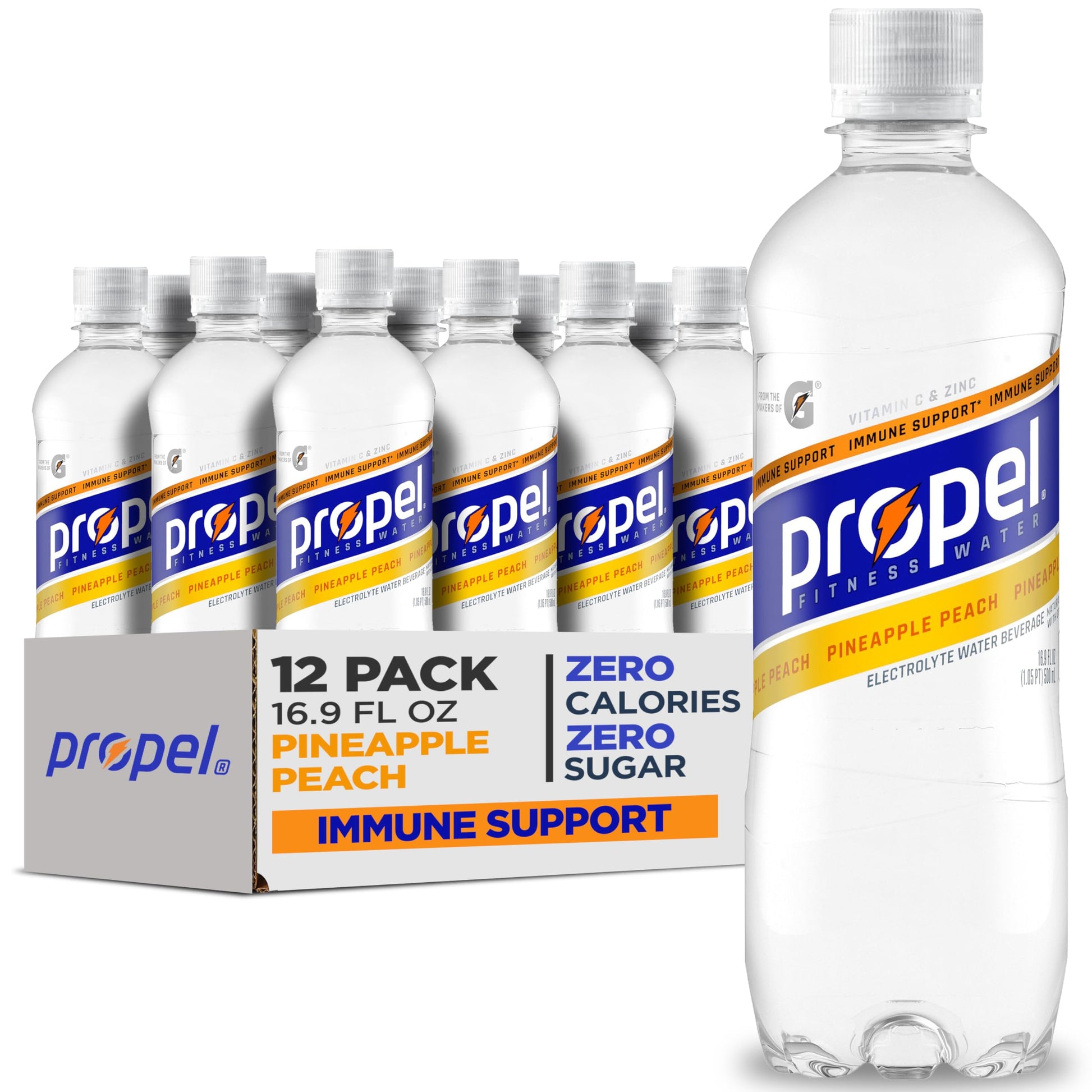 Propel Immune Support Water – Daily Hydration Ritual for Mindful Wellness Routines, Pineapple Peach 12 Pack