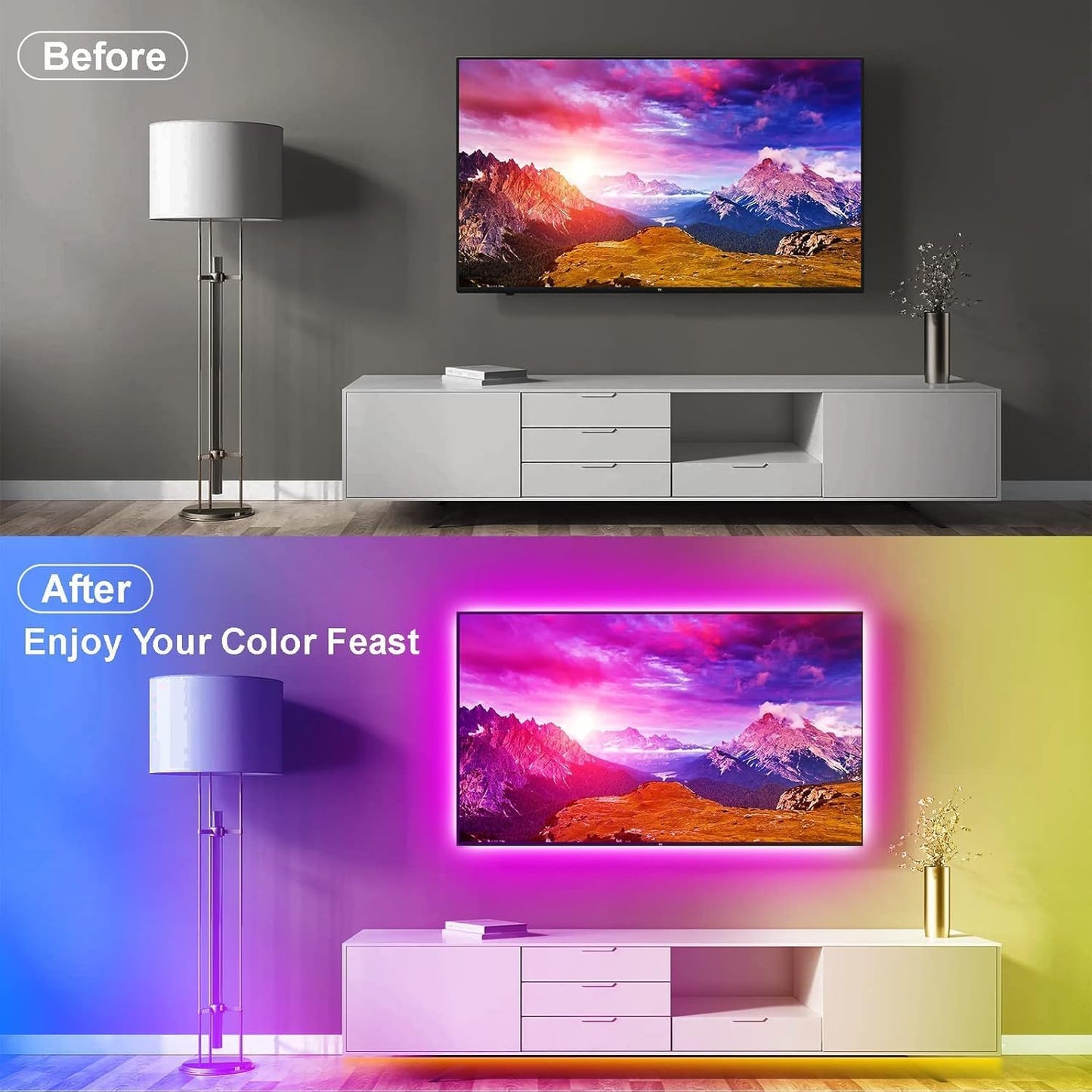 PSTAR LED Strip Lights Flameless Alternative to Candles, Low Heat USB Powered Lighting for Bedrooms and Living Rooms