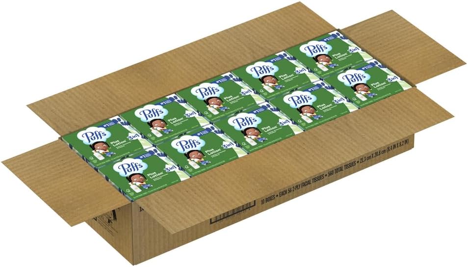 Puffs Plus Lotion Facial Tissues for Playroom and Family Living Room, Allergy and Runny Nose Relief