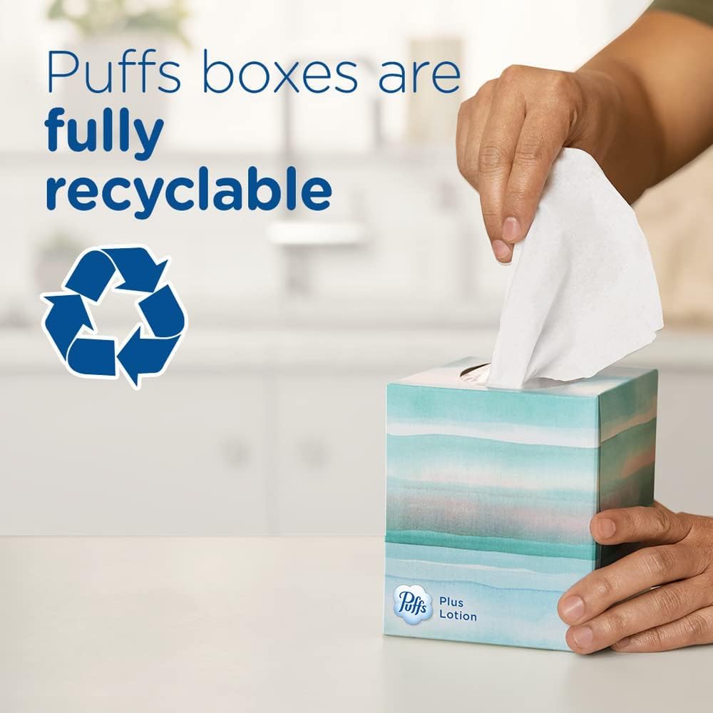 Puffs Plus Lotion Facial Tissues for Playroom and Family Living Room, Allergy and Runny Nose Relief