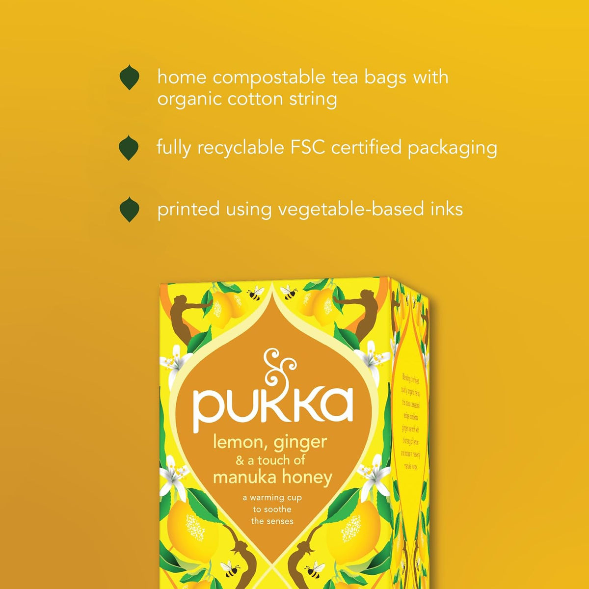 Pukka Herbs Lemon Ginger Herbal Tea – Travel-Friendly Single-Serve Bags for Camping and Patio Mornings
