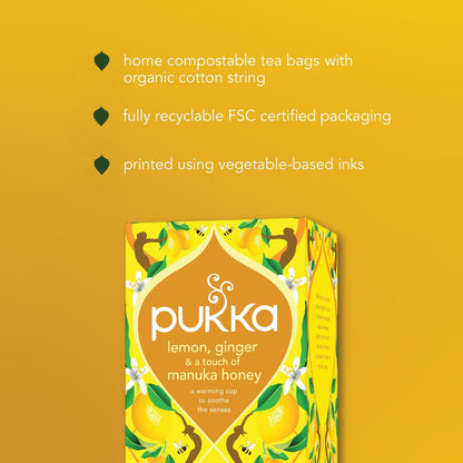 Pukka Herbs Lemon Ginger Herbal Tea – Travel-Friendly Single-Serve Bags for Camping and Patio Mornings