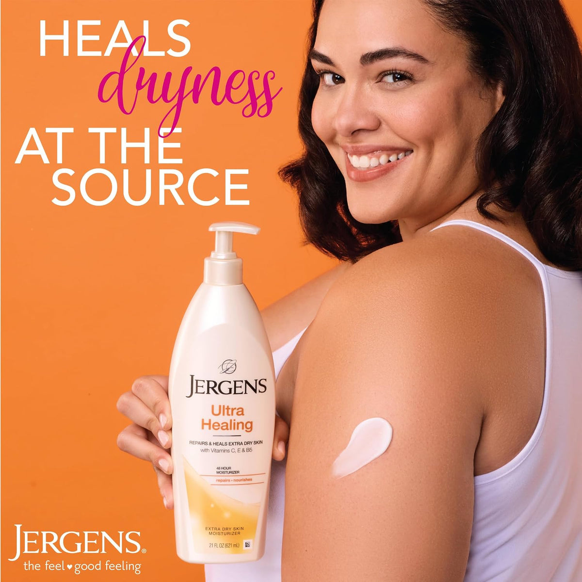 pump-style bottle container (32 fl oz) and fast-absorbing non-greasy lotion texture